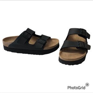🆕 Birkenstock Papillio Arizona Black PLATFORM Slide Sandals ~NARROW FIT~